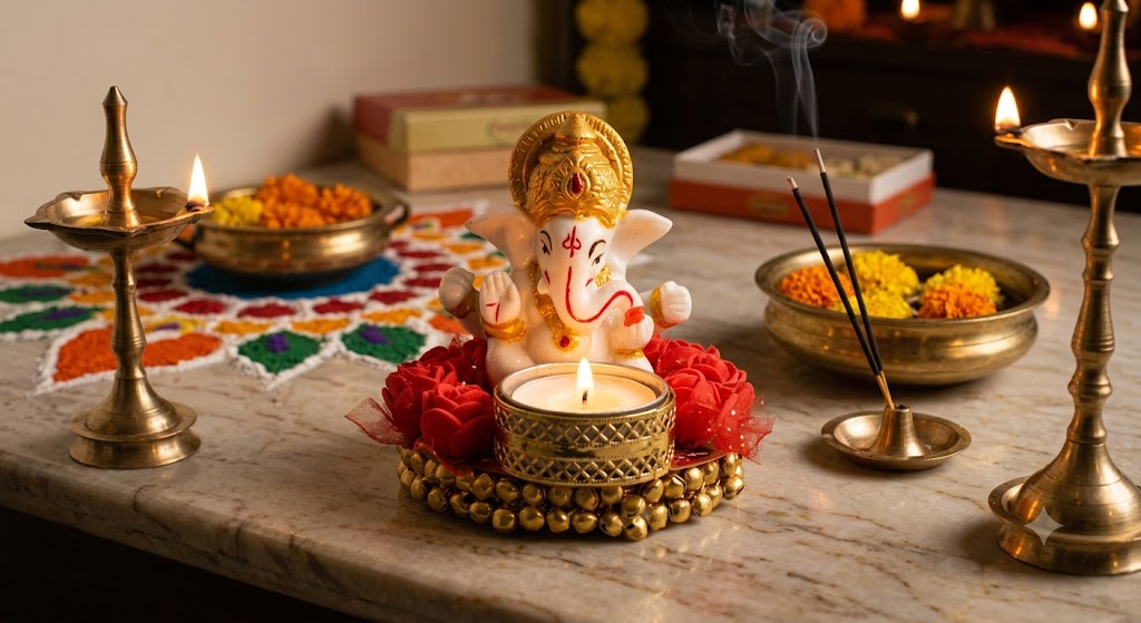 ✨ Divine Lord Ganesha Idol with Tea Light Holder ✨